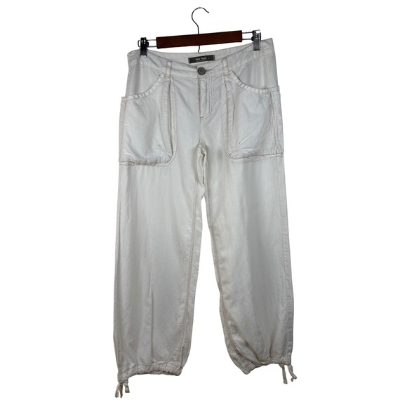 Free People Womens 6 White Drawstring Hem Crop Pants Utility Pockets Slouchy - Picture 1 of 9